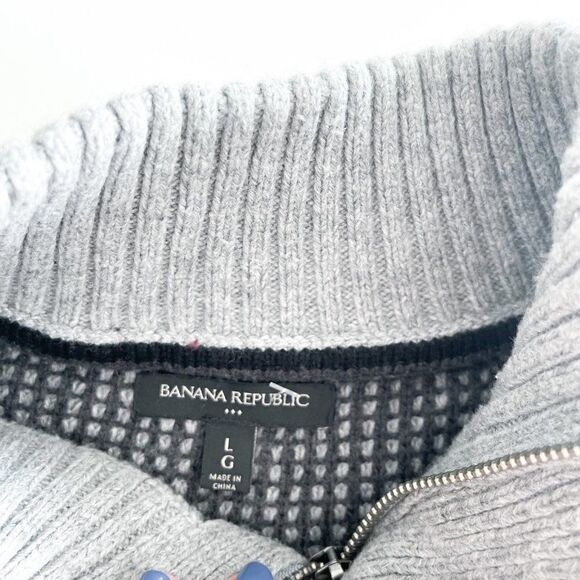 Banana Republic Cardigan Jacket Men's L Gray Black Heavyweight Knit - Picture 2 of 10